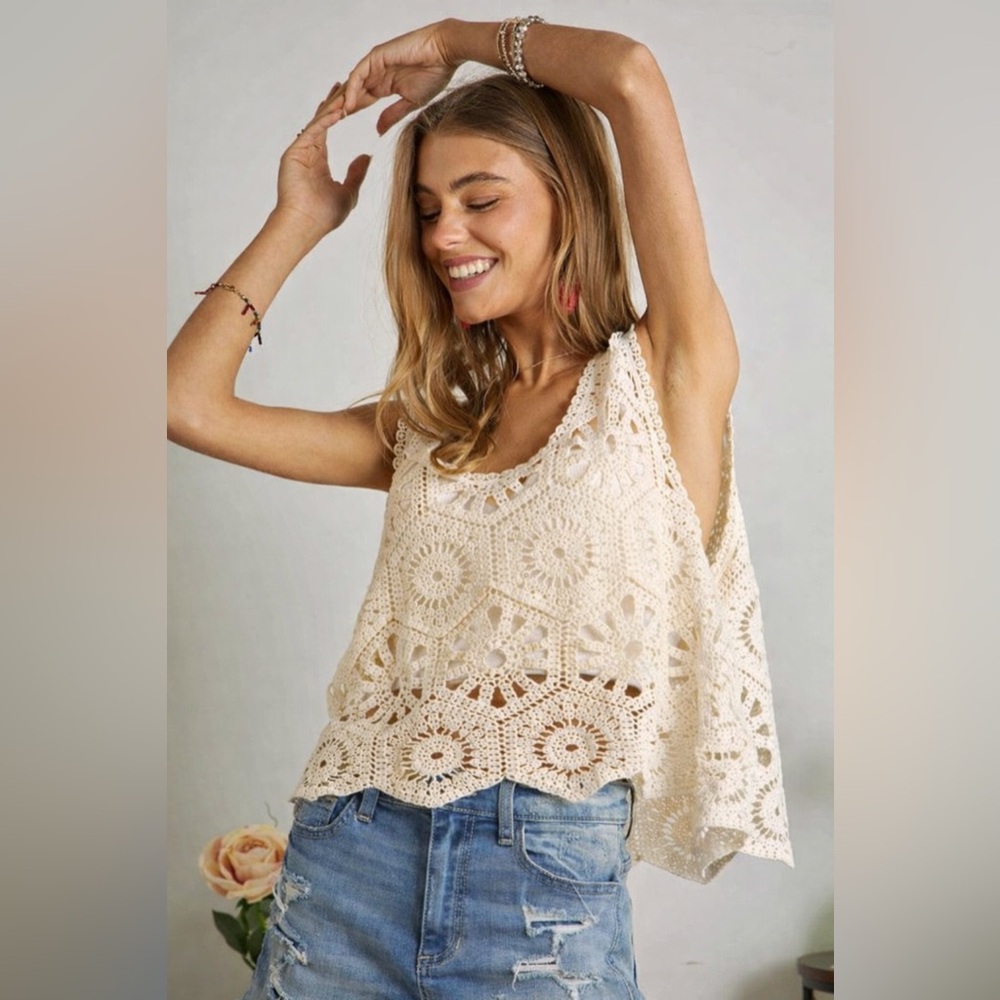 Adora Cream Crochet Lace Tank Top | One Size